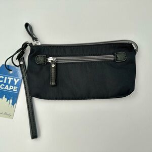 New Cityscape Wrislet Nylon Leather Trim Zip Pouch - Black